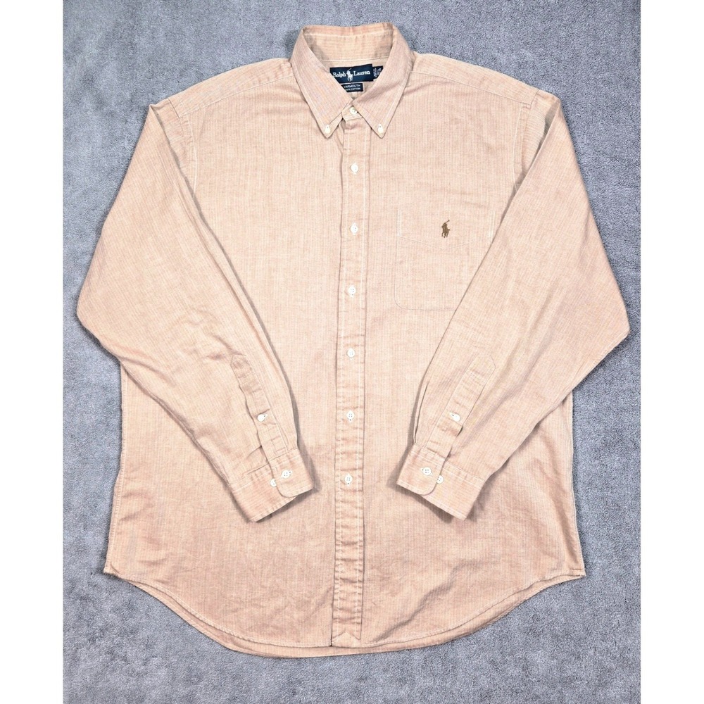 Ralph Lauren Yarmouth Shirt Mens 16.5 34/35 Tan Herringbone Button Down